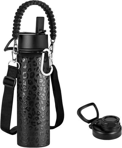 Vista 17 de KXIAOCHEN Botella de agua aislada, botella de agua de acero inoxidable, 2 tapas (con pajilla y tapa con asa), botellas de agua metálicas de boca