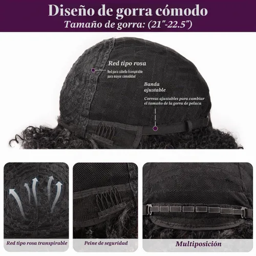 Vista 4 de Vitorish Peluca corta afro rizada con flequillo para mujeres negras, peluca sintética resistente al calor, color negro natural, para uso diario