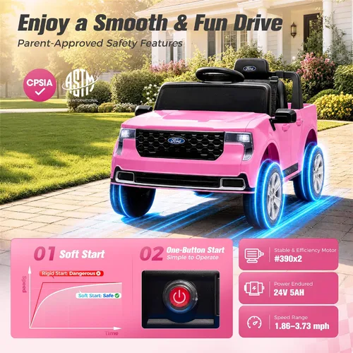 Vista 4 de Camión pickup Ford Maverick Lariat 24V con licencia 2026 para niños Rosa flamenco
