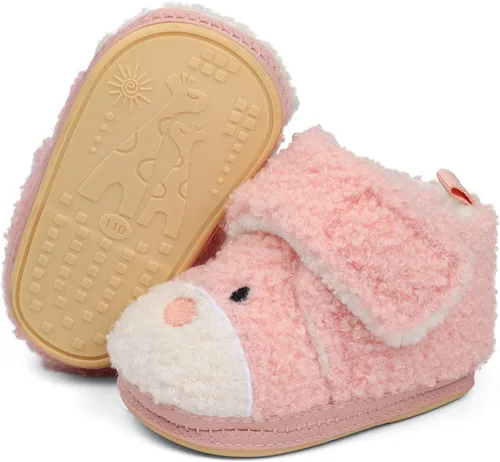 Vista 5 de ESTAMICO Botas cálidas de forro polar para recién nacidos, con suela antideslizante para cuna, calcetines de invierno, zapatos de dibujos animados