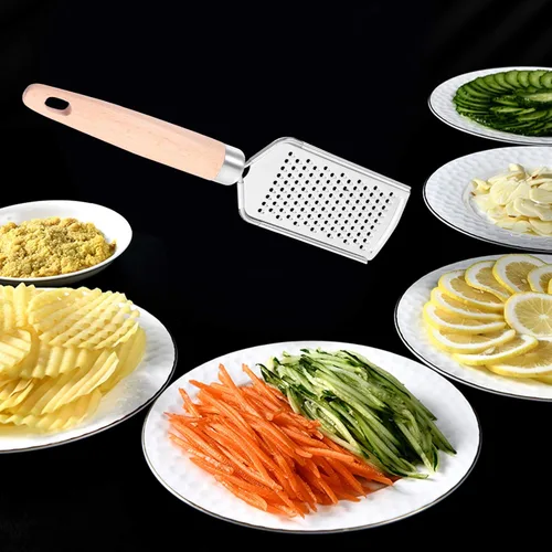 Vista 7 de BESPORTBLE Rallador de queso de mano, rallador de queso, rallador de limón, rallador de acero inoxidable con mango de madera, rallador para queso