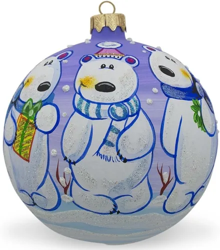 Vista 5 de Arctic Wonders: Three Polar Bears - Adorno navideño de bola de vidrio soplado de 4 pulgadas