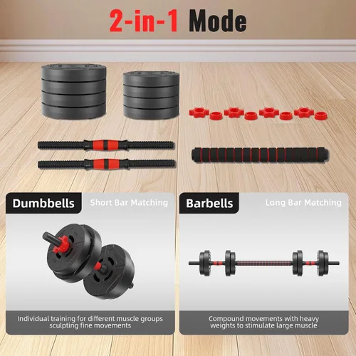 Vista 2 de Fitvids Juego de mancuernas ajustables, juego de pesas rusas de 40/60 libras, multifuncional, portátil, intercambiable, para el hogar, varios estilos