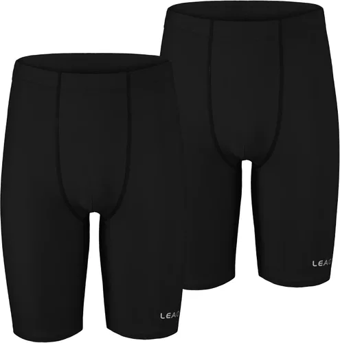 Vista 2 de LEAO Traje de baño para niños y jóvenes, color liso, con protección solar UPF 50+, secado rápido, pantalones cortos de natación atléticos