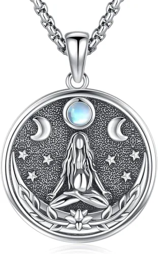 Vista 159 de Collar de pentagrama de plata de ley con triple luna, diosa celta, nudo celta, nudo de brujas, Ankh, sol y luna, Hécate, lilith, Santa Muerte