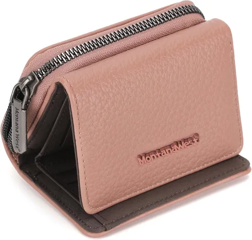 Vista 11 de Montana West Billetera pequeña para mujer, de piel auténtica, triple pliegue, tarjetero Rfid con cremallera y bolsillo para monedas, Un negro, Casual