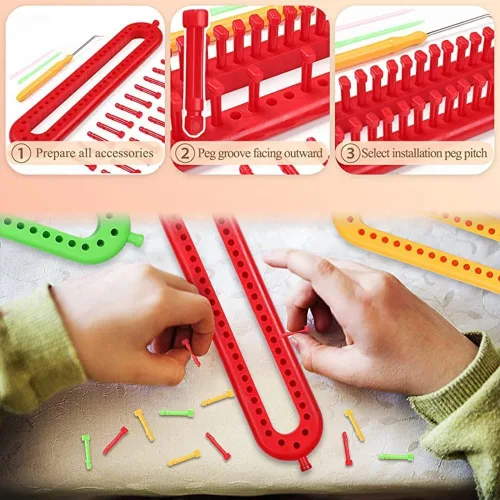 Vista 3 de Katech Juego de 3 telares de tejer rectangulares, pinzas densas, tejedor de telar de diferentes tamaños, juego de telares de tejido de plástico