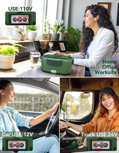 Vista 5 de Lonchera eléctrica para adultos, lonchera de 80 W con doble contenedor de acero inoxidable de 1.5 L, calentador de alimentos portátil con bolsa