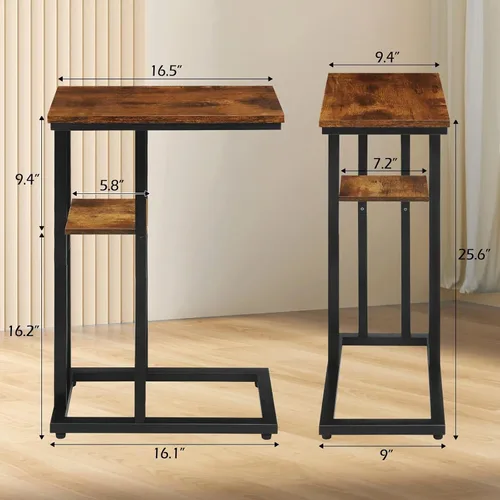 Vista 3 de Mesa auxiliar en forma de C para sofá, mesa auxiliar de sofá para espacios pequeños, mesas auxiliares delgadas para sofá cama, mesa de aperitivos