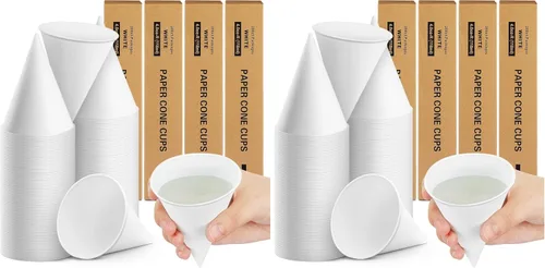 Vista 15 de Roshtia 200 piezas de vasos de cono de papel engrosados, vasos de cono desechables para hielo raspado, enfriador de agua de granizado, blanco