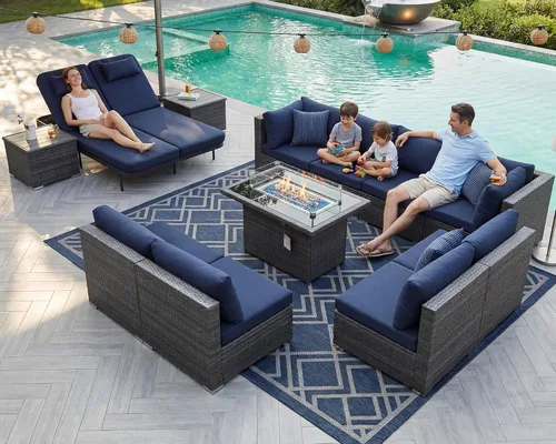 Vista 59 de NICESOUL Juego de muebles de patio de ratán extra grande con mesa para fogata de gas y propano, 29.3 pulgadas, respaldo alto, cómodos conversaciones