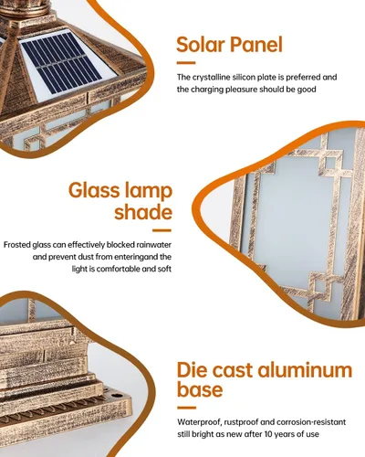 Vista 2 de Luz LED Solar para Poste Exterior, Lámpara de Tapa de Poste de Cerca de Aluminio con Control Remoto Regulable, Luces de Pilar Solares IP65