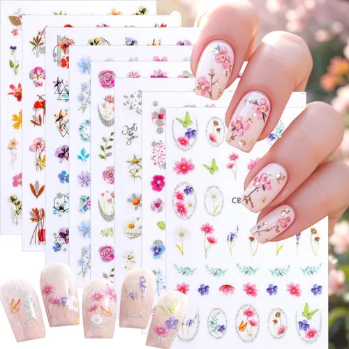Vista 49 de 30 hojas de calcomanías de uñas para el día de San Valentín, diseño de flores, corazón, pastel de frutas, serie de labios rojos, suministros de arte
