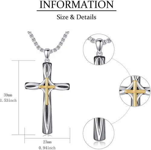 Vista 2 de Collar de cruz para hombres y mujeres, plata de ley 925 celta, crucifijo, clavogancho de pez, colgante de cruz con cadena de acero inoxidable