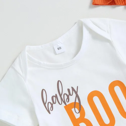 Vista 4 de Muasaaluxi Traje de Halloween para bebé recién nacida, mameluco de manga corta, pantalones cortos acanalados con diadema para Halloween