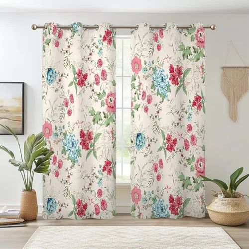 Vista 15 de Renaiss Pink Cherry Patels - Cortinas opacas con aislamiento térmico de flores de cerezo japonés, cortinas de ventana de dormitorio con estampado