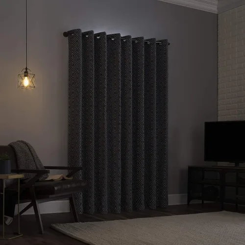 Vista 2 de Scott Living Gresham Geométrico Total Blackout - Cortina con ojales, 52 x 84 pulgadas, color negro