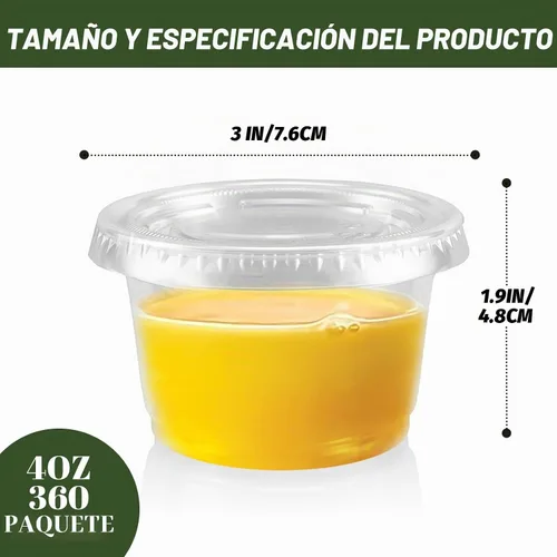 Vista 2 de Paquete de 360 recipientes de condimentos de 4 onzas con tapas, tazas desechables para salsa Clear Plastic Condiment & Jello Shot Cups, Small