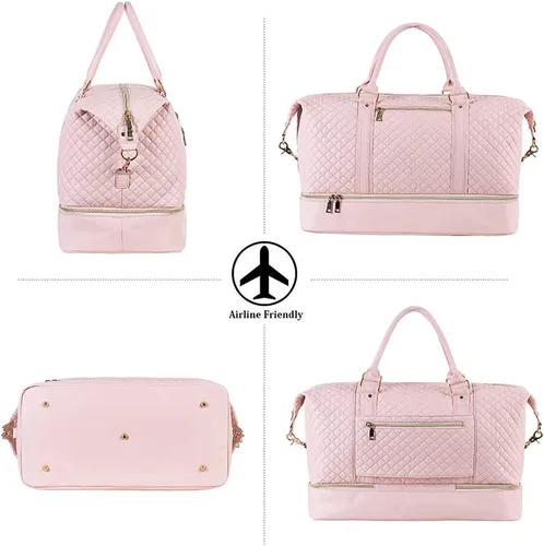 Vista 2 de Bolsa de viaje de cuero con bolsa para zapatos, bolsa de fin de semana, impermeable, de piel sintética, grande, bolsa de viaje para hombres o mujeres