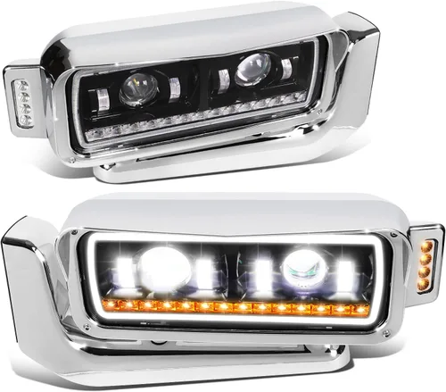 Vista 9 de DNA MOTORING HL-HAY-033-BK Par de faros delanteros LED con anillo de halo tipo U y reflector, ángulo amplio, compatible con Peterbilt 359
