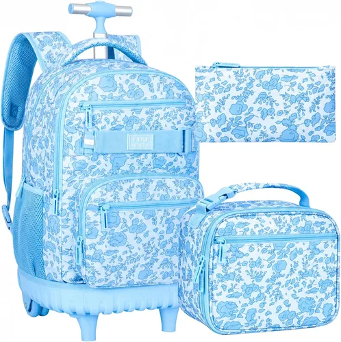 Vista 17 de Mochila con ruedas para mujeres, niñas, mochila escolar Crisantemo Negro