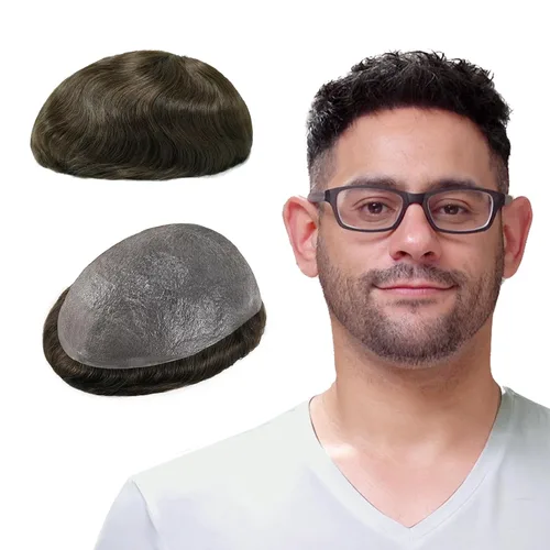 Vista 19 de Lordhair Toupee para hombres con cabello humano 100% europeo 8x10 pulgadas para hombres 0.001 in sistema de cabello de piel ultra fina para todos