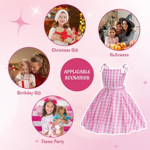 Vista 6 de Disfraz rosa para niñas, disfraz de película, disfraz de cosplay, trajes para Halloween, fiesta de cumpleaños