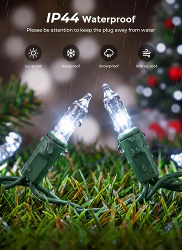 Vista 4 de Minetom Guirnalda de luces de Navidad transparentes, 100 unidades, 20 pies Alambre blanco y verde puro