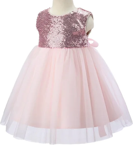 Vista 5 de Bow Dream 2 piezas de vestido de bebé niña con mariposas para boda, bautizo, bautizo, fiesta de 0 a 24 meses