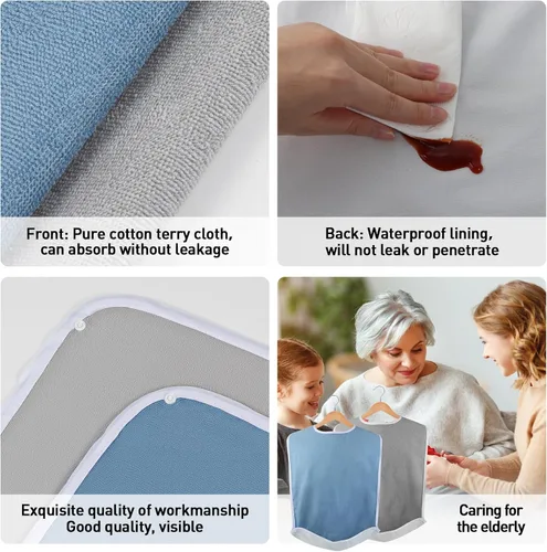 Vista 4 de Pozico Baberos para Adultos para Comer Mujeres/Hombres/Personas Mayores Lavables, Impermeables, Protectores de Ropa y Baberos para Adultos
