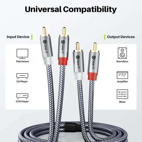 Vista 8 de GEARit Cable RCA (1 pie) 2RCA macho a 2RCA macho, cables de audio estéreo, cable RCA estéreo blindado trenzado para cine en casa, televisión de alta