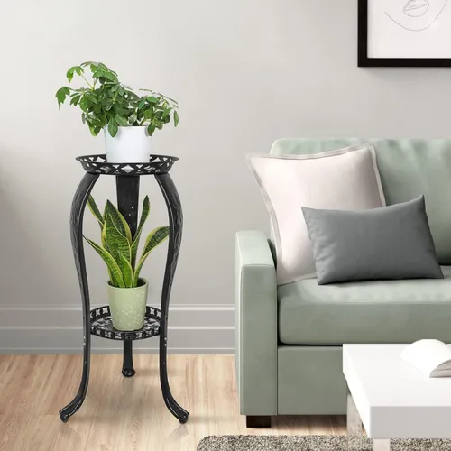 Vista 7 de Ufine Soporte de metal de 2 niveles para plantas para interiores y exteriores, soporte para macetas de hierro alto para porche de esquina, paquete