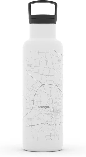 Vista 49 de Well Told Botella de agua aislada con mapa de Washington DC grabado, botella de acero inoxidable grabada (21 onzas, blanco) botella aislada de mapa
