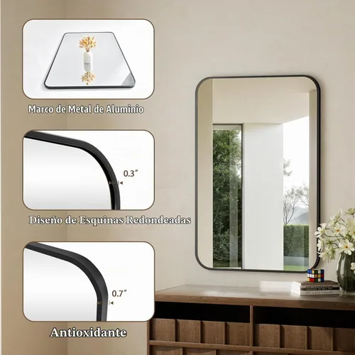 Vista 4 de BEAUTYPEAK Espejo de baño rectangular montado en la pared de 16" x 24", negro