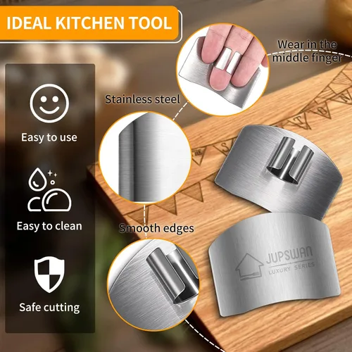 Vista 3 de Jupswan 8 protectores de dedos para cortar herramienta de cocina, protector de dedos de acero inoxidable para evitar dañar al cortar y cortar