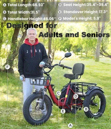 Vista 8 de KAKIGO Electric Tricycle for Adults,Peak 1350W Motor Etrike,48V15.6Ah Ebike,20"x4"Fat Tire Aluminum Folding Electric Trike,3-Wheel Electric