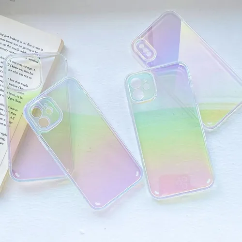 Vista 4 de Miagon - Funda láser colorida para iPhone 7 Plus/8 Plus, diseño de rayos láser, color arcoíris, holográfico, transparente, delgada, dura