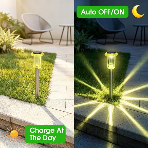 Vista 4 de Eyrosa Luces solares para exteriores, patrón de explosión de estrellas, paquete de 10 unidades de carcasa amarilla limón de alta visibilidad, luces