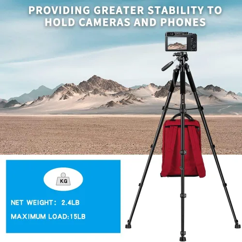 Vista 5 de ZOMEi Soporte de trípode DSLR de alta resistencia de 74.0 in, extensión multifuncional alta, disparo multiángulo, compatible con cámaras, teléfonos