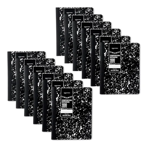 Vista 8 de Amazon Basics Composition Notebook, College Ruled, 100 Sheets, 9.75" x 7.5", Marble Black, Sturdy Cover