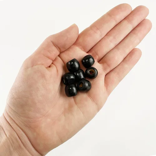 Vista 2 de 500 cuentas negras de madera de agujero grande para manualidades y macramé de 0.472 in x 0.433 in, cuentas de pelo con agujero grande de 0.157 in