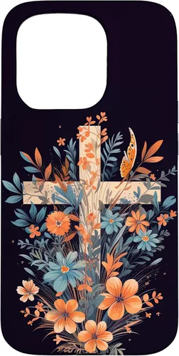 Vista 14 de Boho Floral Christian Cross Jesus God Wild Flower Women Case for iPhone 16
