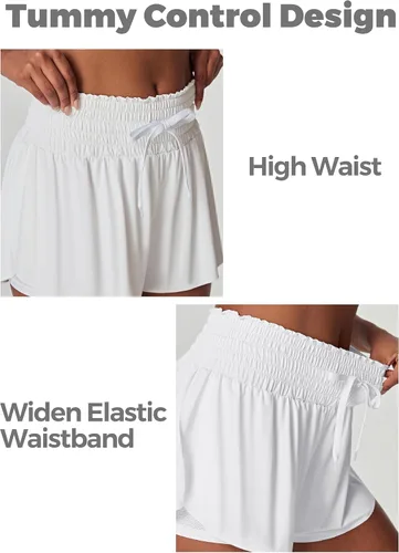 Vista 4 de IUGA Pantalones cortos deportivos para mujer, de cintura alta, con diseño de mariposa, con vuelo, para correr, entrenamiento, tenis, con bolsillos