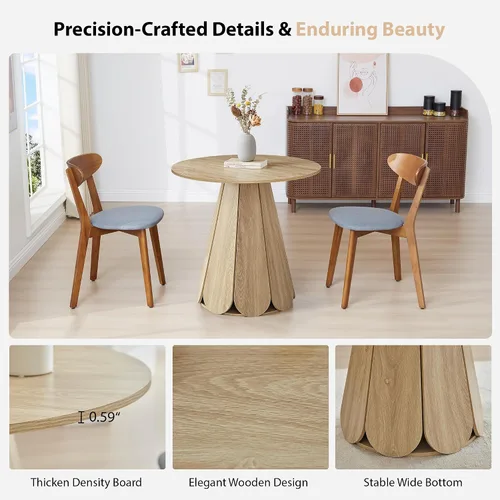 Vista 3 de Mesa de comedor redonda pequeña de 31.5 pulgadas, mesa de cocina moderna para 2 a 4 personas, mesas de comedor redondas de madera de granja con base