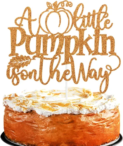 Vista 8 de Decoración para tartas con purpurina dorada "A Little Pumpkin is on the Way", dulce calabaza/calabaza Oh Baby/Little Pumpkin, decoración de fiesta