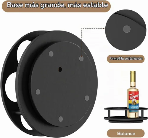 Vista 3 de THYGIFTREE Organizador giratorio de jarabe de café con 7 botellas, soporte de botellas de jarabe de madera para mostrador, soporte para barra