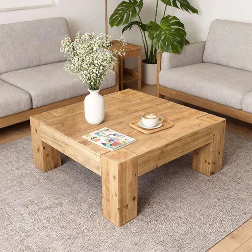 Vista 10 de Mesa auxiliar de madera, 39.37 pulgadas, cuadrada de mediados de siglo, mesa central de madera moderna de madera de fibropanel de densidad media