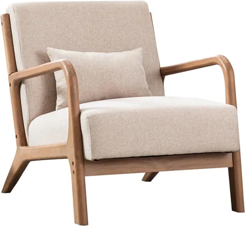 Vista 8 de ANJ ANJHOME Silla moderna de mediados de siglo, estilo Accent, con asiento de tela cómoda para sala de estar con estructura de madera maciza, sillón