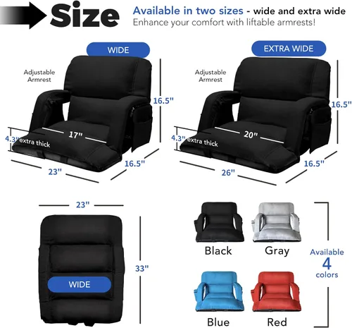 Vista 2 de Asientos amplios de estadio con respaldo, diseño exclusivo "estilo sofá", sillas de grada extra gruesas con respaldo y cojín, 6 posiciones Negro