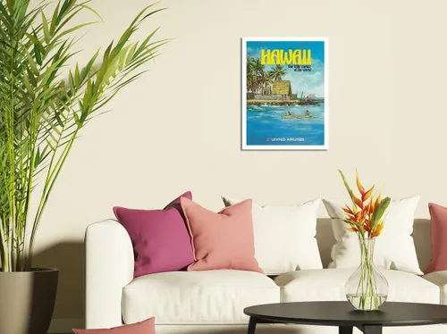 Vista 3 de Hawaii - United Airlines - Ciudad de Refugio Honaunau Bay - Póster vintage de viaje de aerolínea por Michael Hagel c.1970s - Cartel de arte vintage